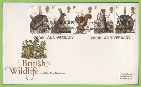 G.B. 1977 British Wildlife set on Post Office First Day Cover, Badger Beer