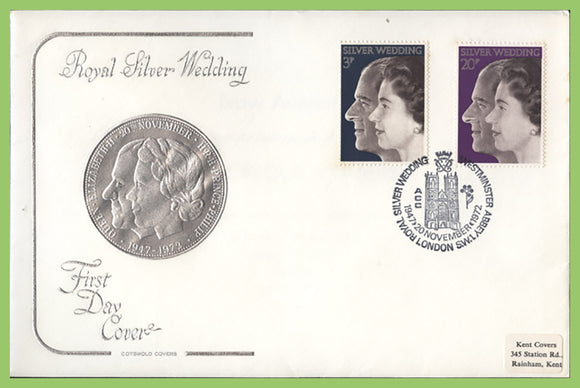 G.B. 1972 Silver Wedding set on Cotswold First Day Cover, Westminster Abbey