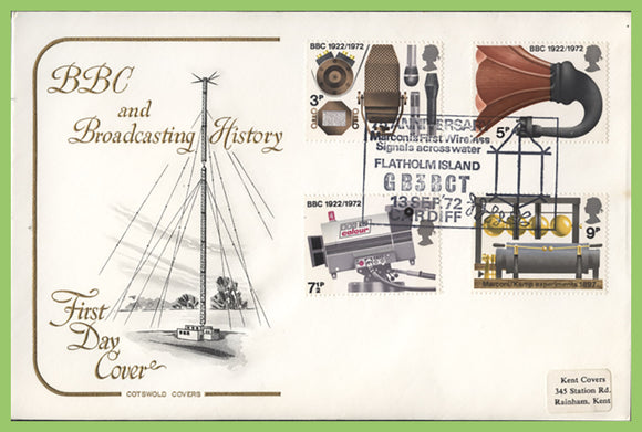 G.B. 1972 BBC set on Cotswold First Day Cover, Flatholm Island, Cardiff