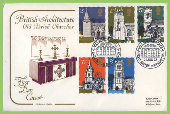G.B. 1972 Churches set on Cotswold First Day Cover, Earls Barton
