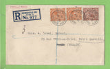 G.B. 1931 KGV 2 x 2d & 1½d, registered ex Newcastle upon tyne, to Petit Quevilly