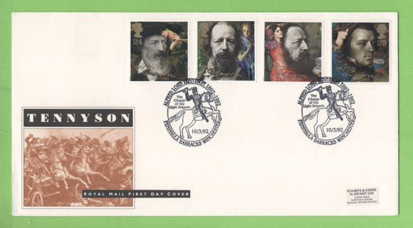G.B. 1992 Tennyson set on Royal Mail First Day Cover, Peninsula Barracks, Winchester