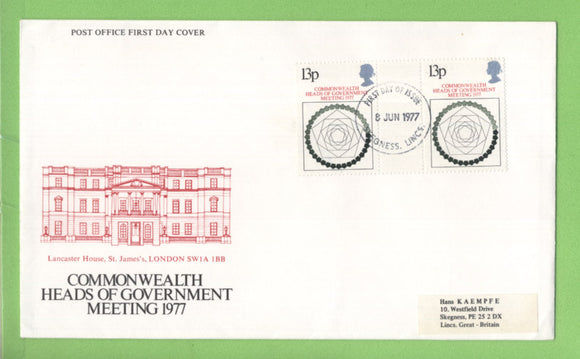 G.B. 1977 Commonwealth HOG G/P on Post Office First Day Cover, Skegness