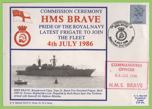 G.B. 1986 Royal Navy HMS Brave Commission Ceremony, commemorative cover