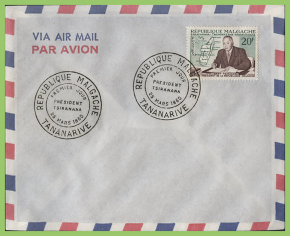 Madagascar 1960 President Tsirana on airmail First Day Cover