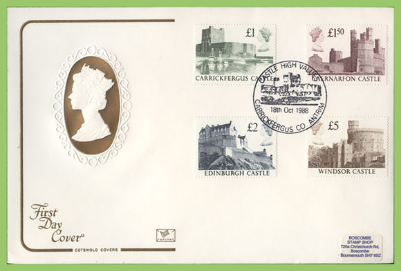 G.B. 1988 Castle High Value definitives on Cotswold First Day Cover, Carrickfergus, Co. Antrim