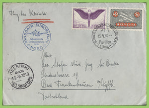 Switzerland 1939 Swissair Flight cover with cachet to Helsinki