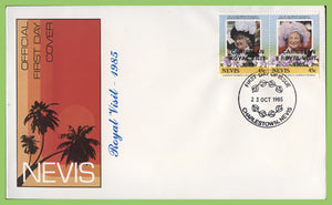 Nevis 1985 'Carribean Royal Visit' ovpt Queen Mother pair on First Day Cover