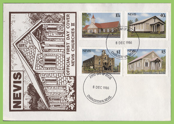 Nevis 1986 Churches set on First Day Cover