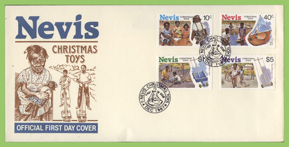 Nevis 1987 Christmas Toys set on First Day Cover