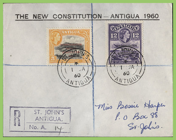 Antigua 1960 QEII New Constitution issue registered cover