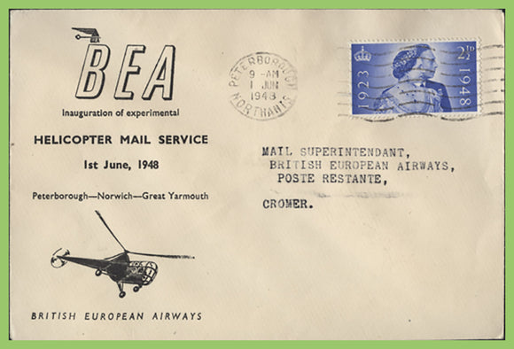 G.B. 1948 BEA Helicopter Mail Service, Peterborough to Cromer
