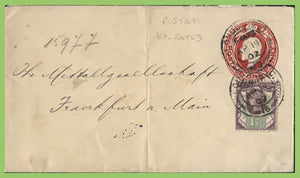 G.B. 1902 Ed VII 1d p.s. envelope uprated with Q.V. 1½d Jubilee stamp to Germany