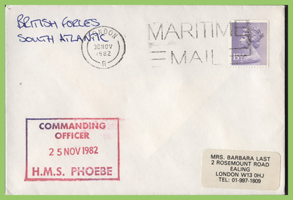 G.B. 1982 British Forces South Atlantic, Maritime Mail, HMS Phoebe cachet