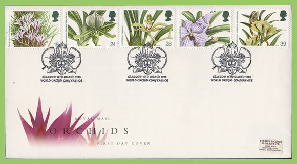G.B. 1993 Orchids set on Royal Mail First Day Cover, Glasgow