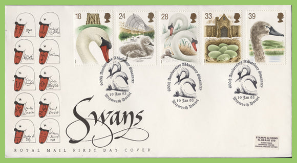 G.B. 1993 Swans set on Royal Mail First Day Cover, 600th Anniversary of