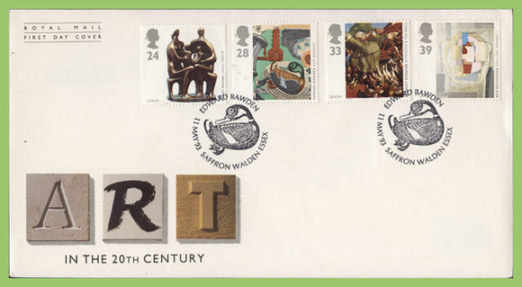 G.B. 1993 Art in the 20th Century set on Royal Mail First Day Cover, Saffron Walden