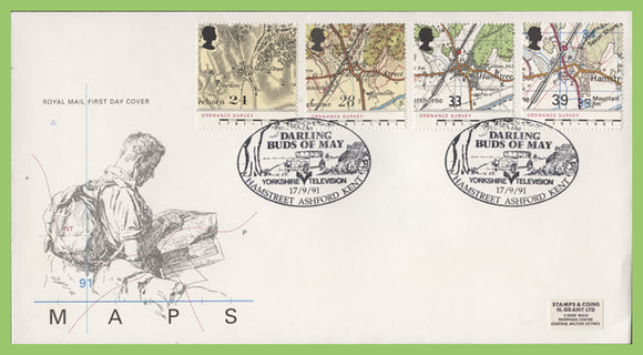 G.B. 1991 O.S. Maps set on Royal Mail First Day Cover, Darling Buds of May