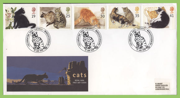 G.B. 1995 Cats set on Royal Mail First Day Cover, Catshill Worcestershire