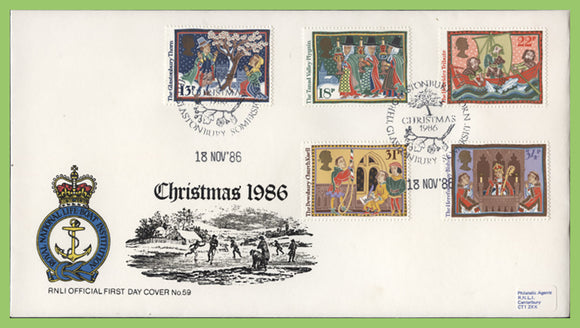 G.B. 1986 Christmas on official RNLI First Day Cover, Glastonbury Thorn