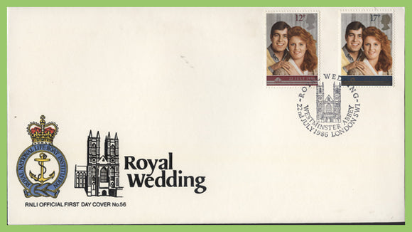G.B. 1986 Royal Wedding set on official RNLI First Day Cover, Westminster Abbey
