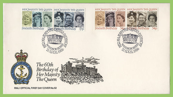 G.B. 1986 QEII 60th Birthday set on official RNLI First Day Cover, Windsor