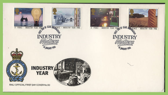 G.B. 1986 Industry Year set on official RNLI First Day Cover, Birmingham
