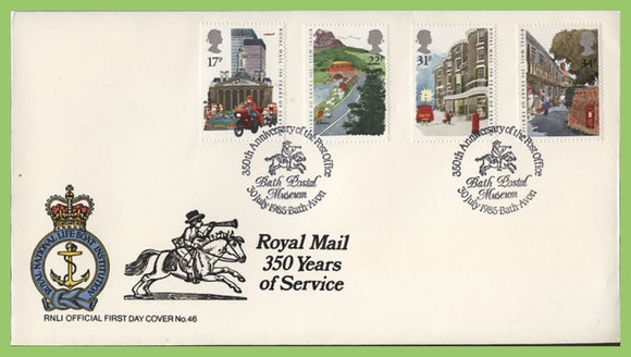 G.B. 1985 Royal Mail 350 Years of Service set on official RNLI First Day Cover, Bath