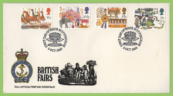 G.B. 1983 British Fairs set on official RNLI First Day Cover, Nottingham