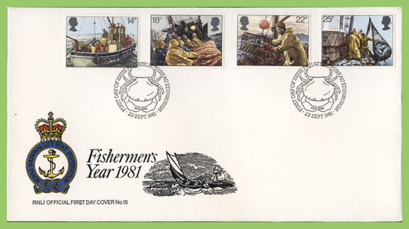 G.B. 1981 Fishing set on official RNLI First Day Cover, Bureau