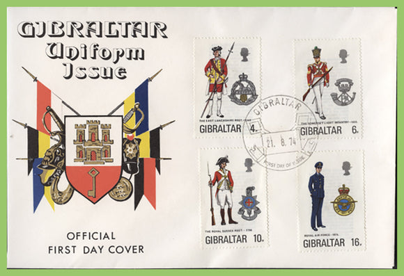 Gibraltar 1974 Military Uniforms set on First Day Cover