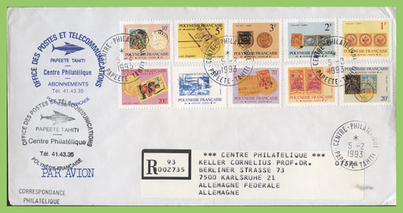 French Polynesia 1993 Stamp on Stamps issue on registered cover to Germany