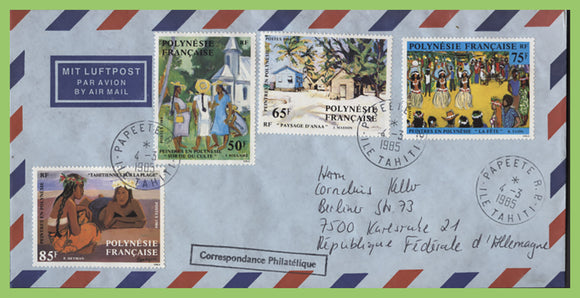 French Polynesia 1985 four paintings stamps on airmail cover to Germany