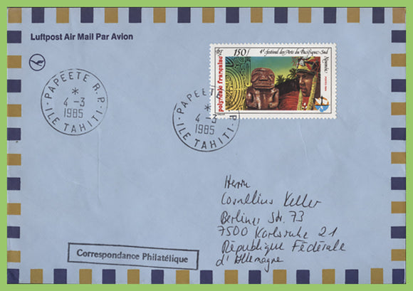 French Polynesia 1985 150f Arts Festival on airmail cover to Germany