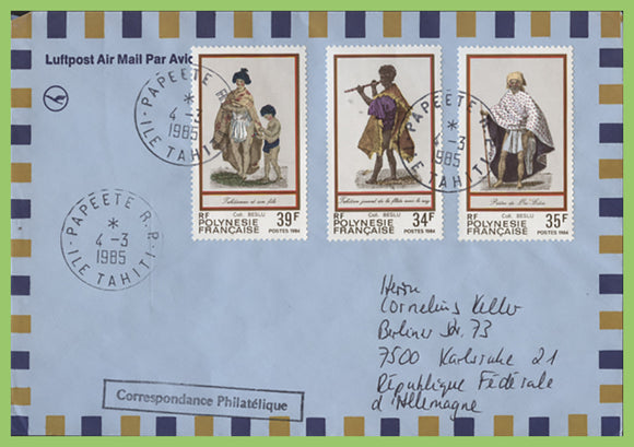French Polynesia 1985 Costumes set on airmail cover to Germany