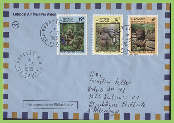 French Polynesia 1985 Marquesian Tikis set on airmail cover to Germany