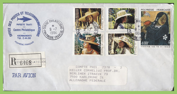 French Polynesia 1984 Headdresses set + 400f Gauguin painting on cover to Germany