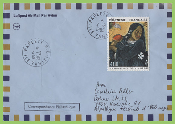 French Polynesia 1985 400f Gauguin painting on cover to Germany