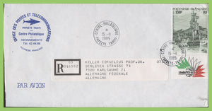 French Polynesia  1985 130f Italia 85' on registered cover to Germany