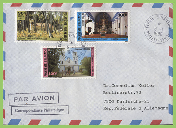 French Polynesia 1985 Catholic Churches set on airmail Cover
