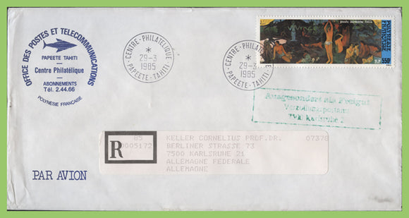 French Polynesia 1985 550f Gaugin painting on registered cover to Germany