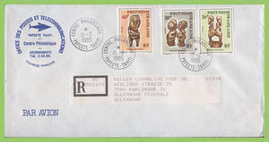 French Polynesia  1985 Wooden Tikis on registered cover to Germany