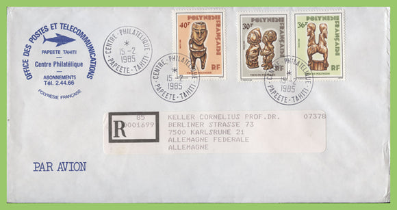 French Polynesia  1985 Wooden Tikis on registered cover to Germany