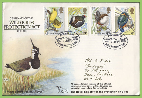 G.B. 1980 Birds set on RSPB official First Day Cover, Sandy Beds
