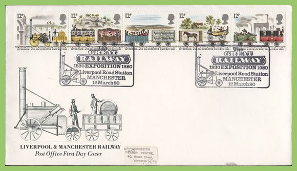 G.B. 1980 Liverpool & Manchester Railway set Post Office First Day Cover, Manchester