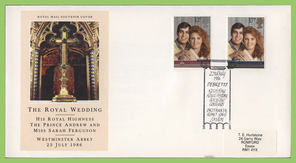 G.B. 1986 Royal Wedding set on Royal Mail First Day Cover, Debretts London SW6