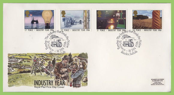 G.B. 1986 Industry Year set on Royal Mail First Day Cover, Beccles Suffolk