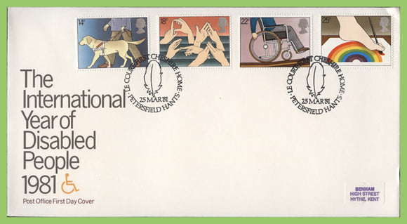 G.B. 1981 Year of Disabled set on Post Office First Day Cover, Petersfield