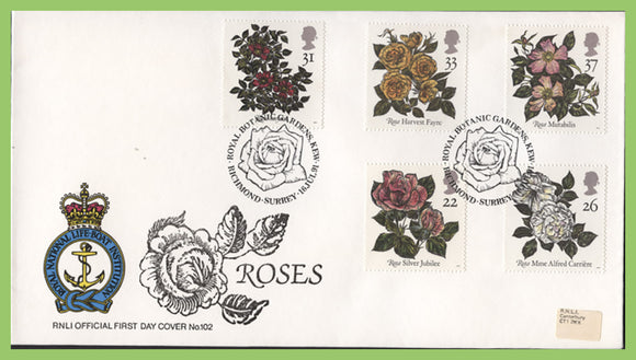 G.B. 1991 Roses set on RNLI (no. 102) First Day Cover, Richmond Gardens, Kew