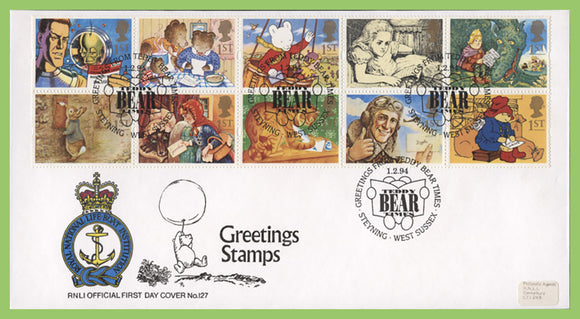 G.B. 1994 Greetings set on RNLI (no.127) First Day Cover, Teddy Bear Times, Steyning West Sussex